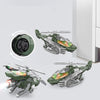 Transforming robot toy in fighter jet mode with wings spread, spraying water, with flashing lights and sound effects