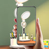 Multifunctional desk lamp with adjustable LED light, digital clock display, and built-in fan, all in a modern and stylish design