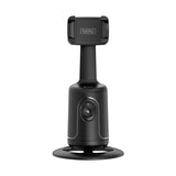 Black 360° auto face tracking gimbal for smartphones with a built-in tripod mount
