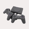 Retro game console resembling the NES with two wired controllers
