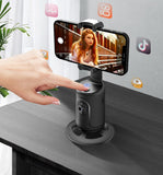 Black 360° auto face tracking gimbal for smartphones with a built-in tripod mount