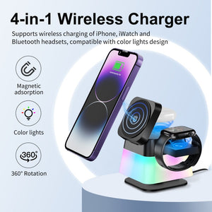 4-in-1 Magnetic Wireless Charger Stand: Charge iPhone, Watch & AirPods (Black/White)