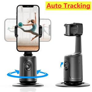 Black 360° auto face tracking gimbal for smartphones with a built-in tripod mount