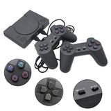 Retro game console resembling the NES with two wired controllers